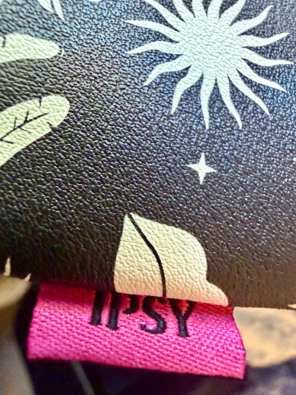Mystical Black Faux Leather Zipper Pouch adorned with Celestial and Occult Icons - Picture 5 of 5
